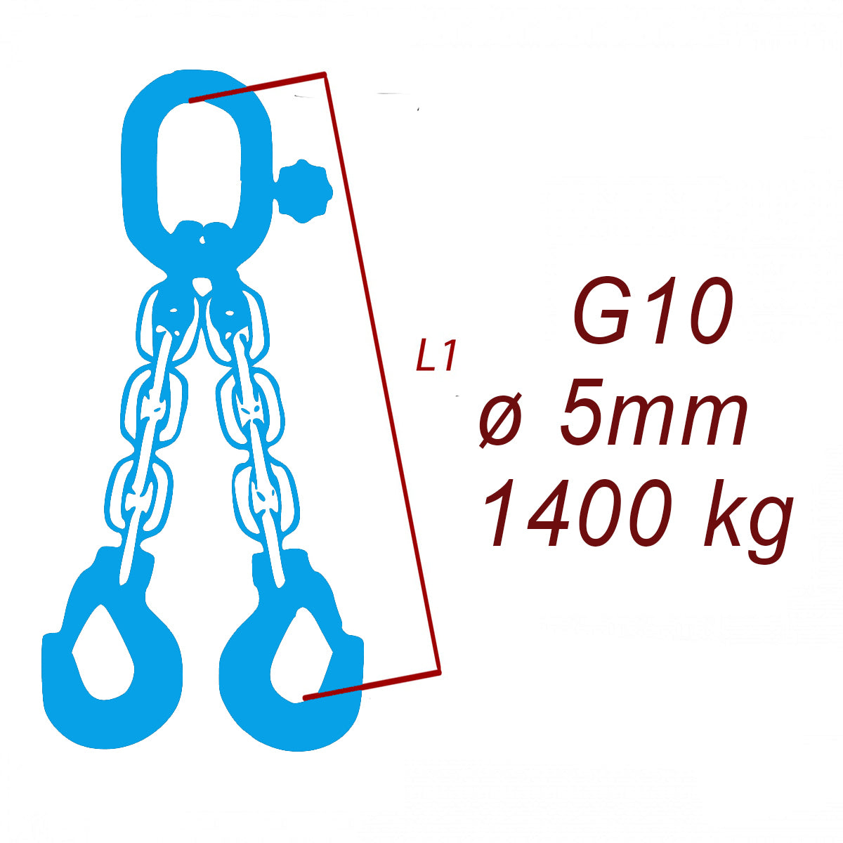 Zawiesie łańcuchowe 2-cięgnowe klasa 10, Ogniwo-Hak, ⌀5mm, nośność 1400kg