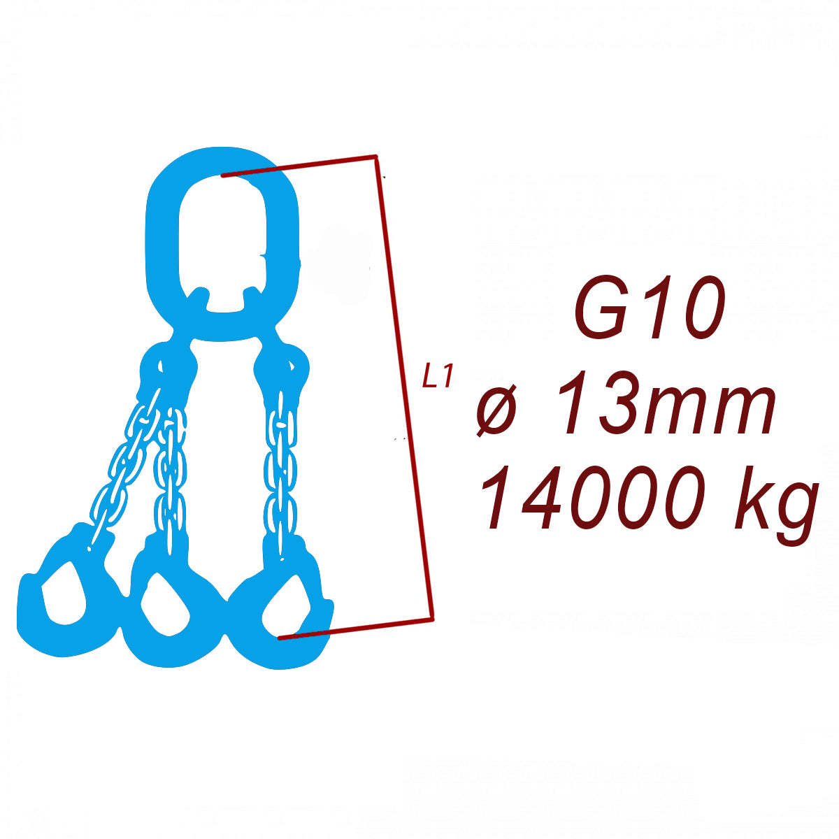 Zawiesie łańcuchowe 3-cięgnowe klasa 10, Ogniwo-Hak, ⌀13mm, nośność 14000kg