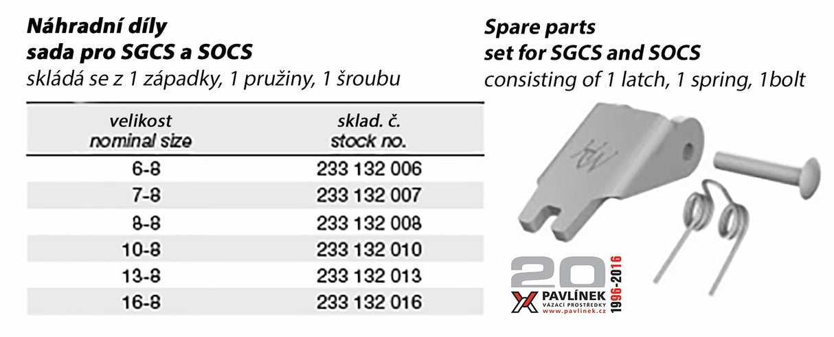 Zestaw naprawczy do haków SOCS i SGCS