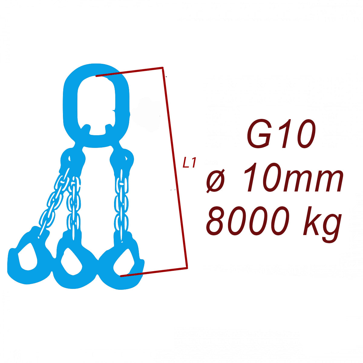 Zawiesie łańcuchowe 3-cięgnowe klasa 10, Ogniwo-Hak, ⌀10mm, nośność 8000kg