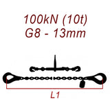 Łańcuch transportowy dwuczęściowy z hakami, klasa 8, 13mm, siła mocowania 100 kN