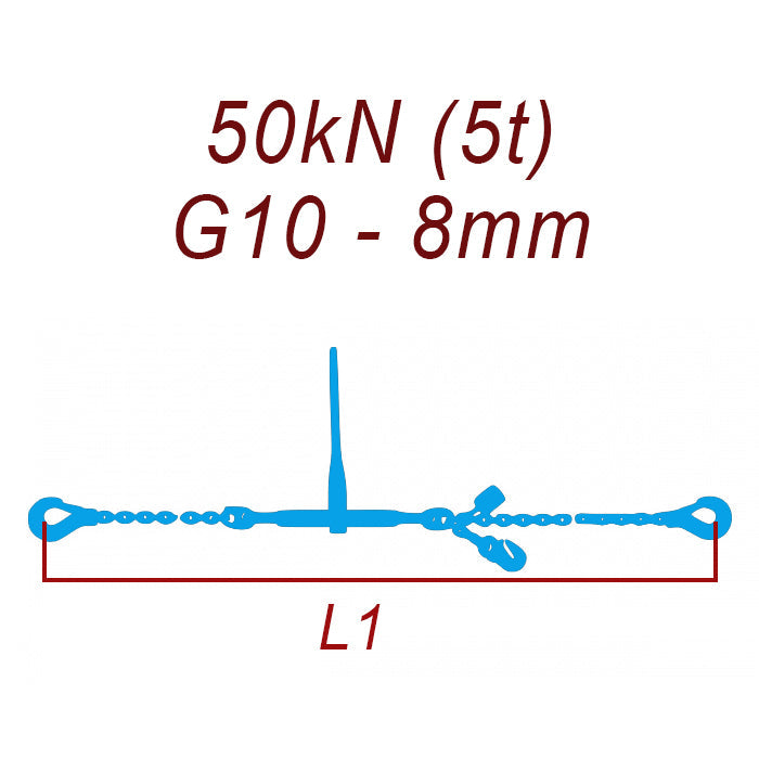Łańcuch transportowy jednoczęściowy z hakami, klasa 10, 8mm, siła mocowania 50 kN