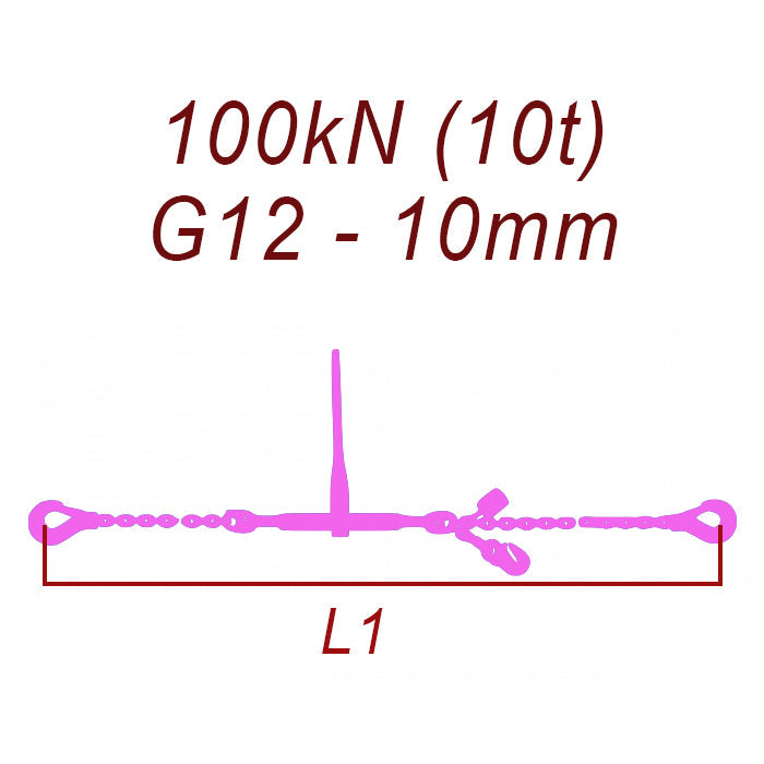 Łańcuch transportowy jednoczęściowy z hakami, klasa 12, 10mm, siła mocowania 100 kN