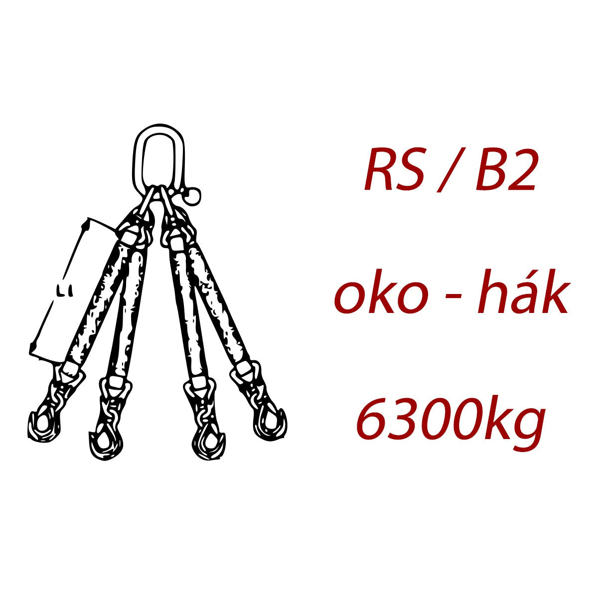 Zawiesie pasowe 4-cięgnowe, ogniwo - hak, nośność 6300kg