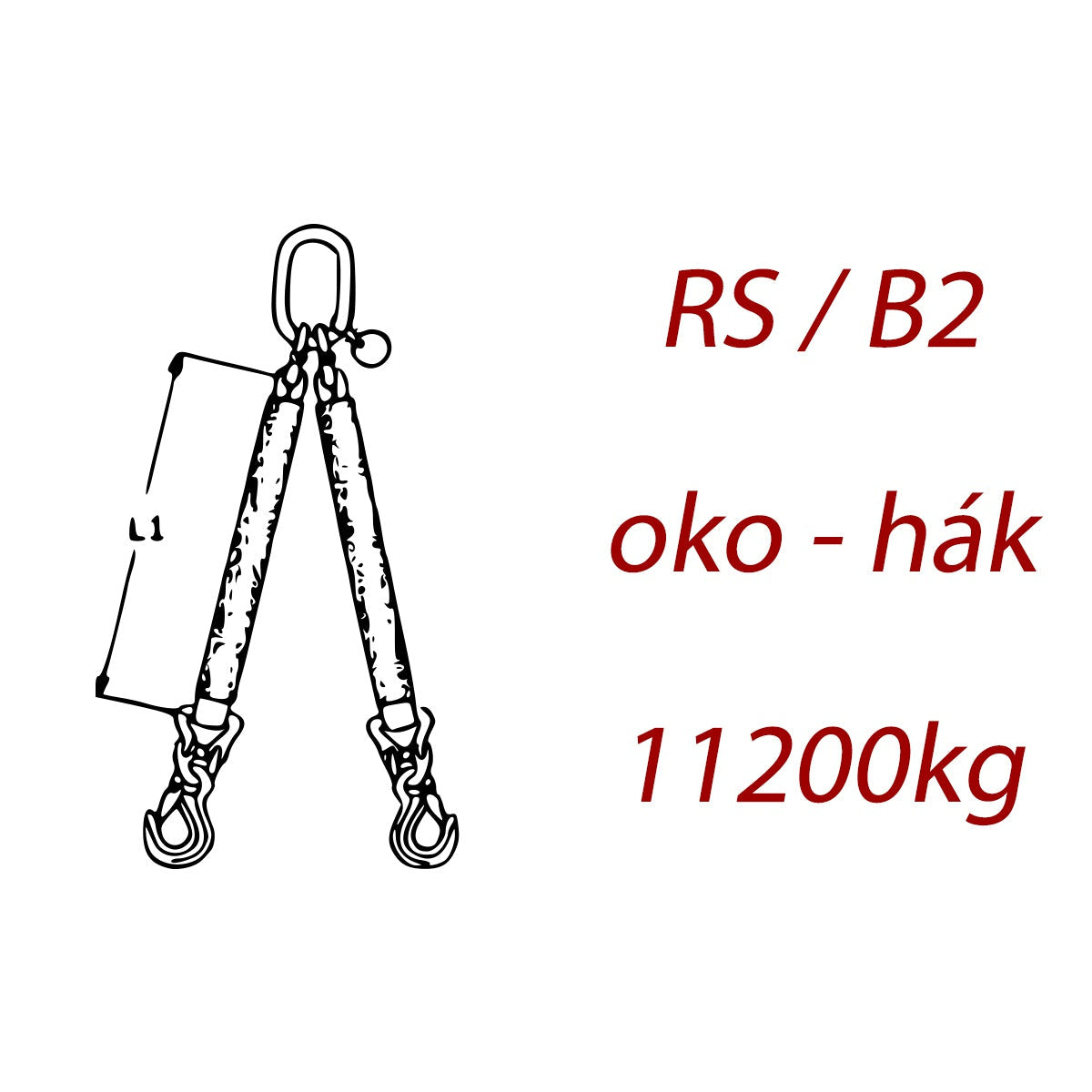 Zawiesie pasowe 2-cięgnowe, ogniwo - hak, nośność 11200kg