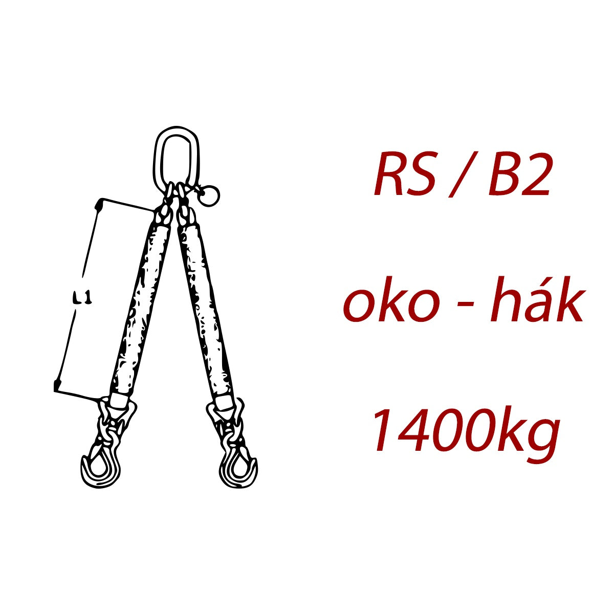 Zawiesie pasowe 2-cięgnowe, ogniwo - hak, nośność 1400kg