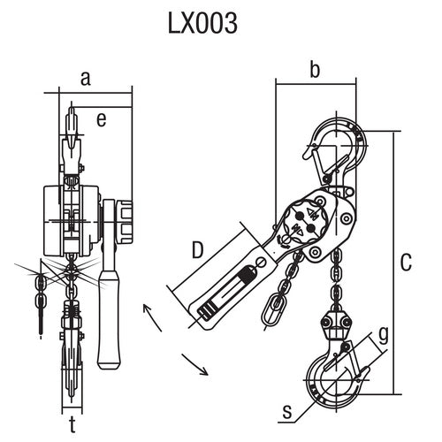 Wciągnik łańcuchowy dźwigniowy KITO - LX003, nośność 250kg