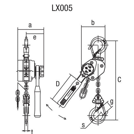 Wciągnik łańcuchowy dźwigniowy KITO - LX005, nośność 500kg