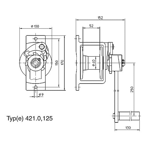 Wciągarka linowa ręczna typ 421 i 4210 HAACON, nośność 80kg i 125kg, ocynkowana