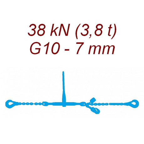 Přivazovací řetěz jednodílný s háky, třída 10, řetěz 7 mm, upínací síla 38kN