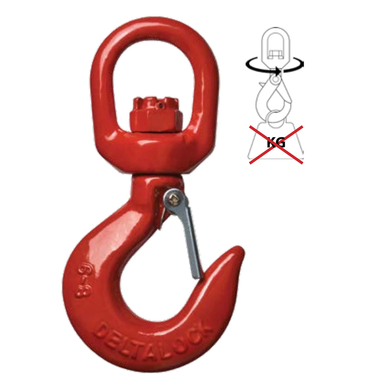 Obrotowy hak wysokowytrzymałościowy z uchem, bez łożyska, czerwony, DELTA