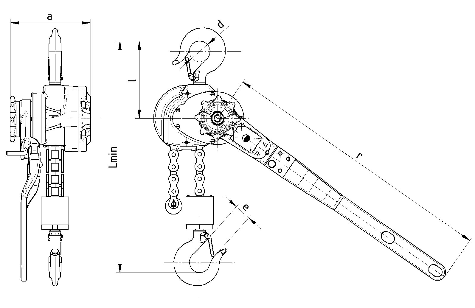 Wciągnik dźwigniowy z łańcuchem sworzniowym BRANO - RZV, 3200kg