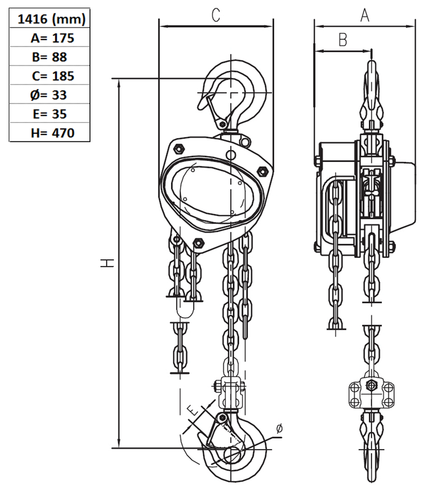 Wciągnik łańcuchowy ręczny, typ 1411, nośność 2000kg