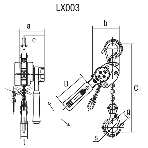 Wciągnik łańcuchowy dźwigniowy KITO - LX003, nośność 250kg