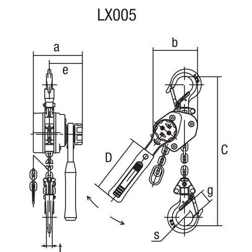 Wciągnik łańcuchowy dźwigniowy KITO - LX005, nośność 500kg