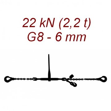 Łańcuch transportowy jednoczęściowy z hakami, klasa 8, 6mm, siła mocowania 22kN