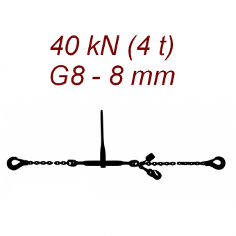 Łańcuch transportowy jednoczęściowy z hakami, klasa 8, 8mm, siła mocowania 40 kN