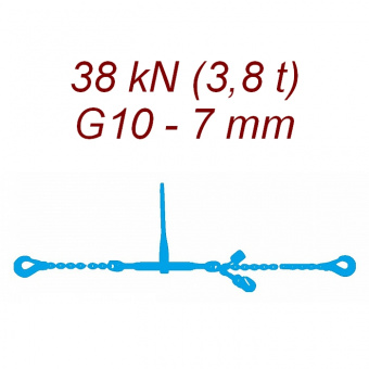 Łańcuch transportowy jednoczęściowy z hakami, klasa 10, 7mm, siła mocowania 38 kN