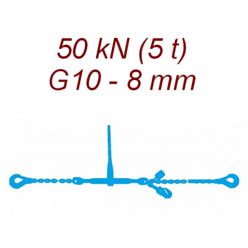 Łańcuch transportowy jednoczęściowy z hakami, klasa 10, 8mm, siła mocowania 50 kN