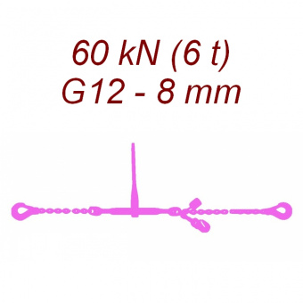Łańcuch transportowy jednoczęściowy z hakami, klasa 12, 8mm, siła mocowania 60 kN
