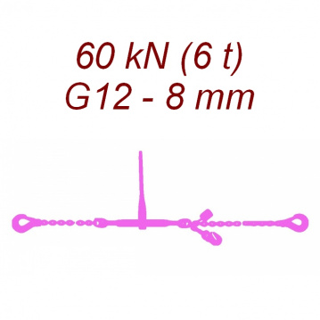 Łańcuch transportowy jednoczęściowy z hakami, klasa 12, 8mm, siła mocowania 60 kN