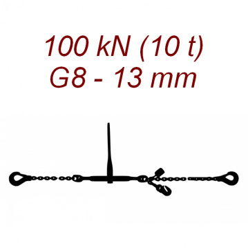 Łańcuch transportowy jednoczęściowy z hakami, klasa 8, 13mm, siła mocowania 100 kN