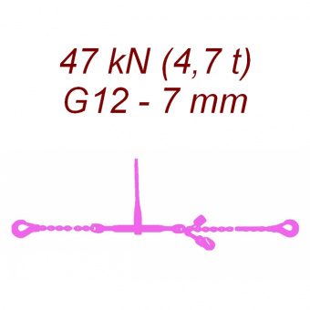 Łańcuch transportowy jednoczęściowy z hakami, klasa 12, 7mm, siła mocowania 47 kN