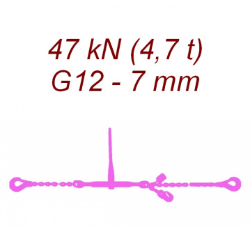 Łańcuch transportowy jednoczęściowy z hakami, klasa 12, 7mm, siła mocowania 47 kN