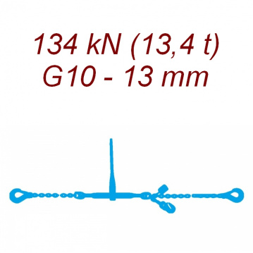 Łańcuch transportowy jednoczęściowy z hakami, klasa 10, 13mm, siła mocowania 134 kN