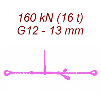 Łańcuch transportowy jednoczęściowy z hakami, klasa 12, 13mm, siła mocowania 160 kN