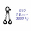 Zawiesie łańcuchowe 2-cięgnowe klasa 10, Ogniwo-Hak, ⌀8mm, nośność 3550kg, długość 1,5m