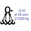 Zawiesie łańcuchowe 4-cięgnowe klasa 10, Ogniwo-Hak, ⌀16mm, nośność 21200kg, długość 4m
