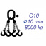 Zawiesie łańcuchowe 4-cięgnowe klasa 10, Ogniwo-Hak, ⌀10mm, nośność 8000kg, długość 1,5m